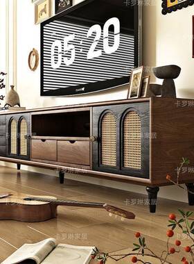 红橡木）古风（客厅纯QLN实木电视柜落地中法式茶几组式合美轻奢