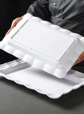 密子胺餐具PIP盘宴会厅白色边摆盘餐花饭店大号烤乳厅猪长方盘