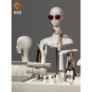 意朴园白色头模型道具女模特饰品帽子假发围巾支架项链手模展示架