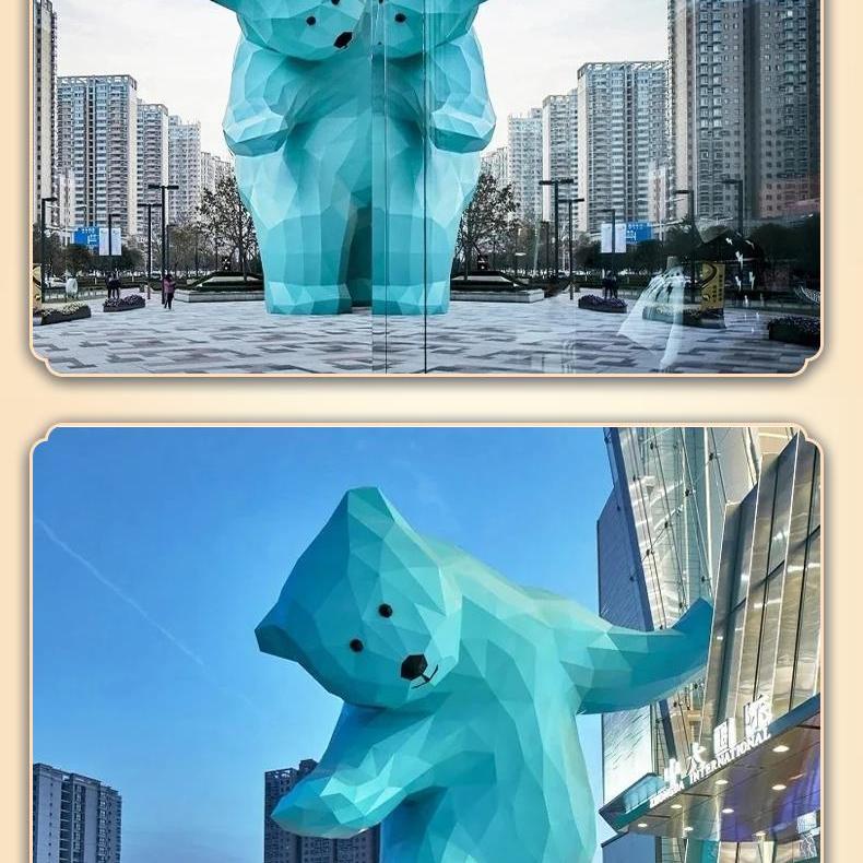 玻璃钢雕塑定制大型网红几何动物切面熊猫长颈鹿兔子景观摆件