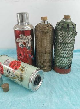 民俗怀旧收藏老物件老竹子暖瓶老保温瓶绿铁皮暖壶农家院装饰摆件