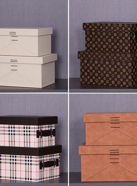 样板房衣帽间皮质奢华衣柜桌面整理套装蓝色灰色收纳箱储物箱摆件