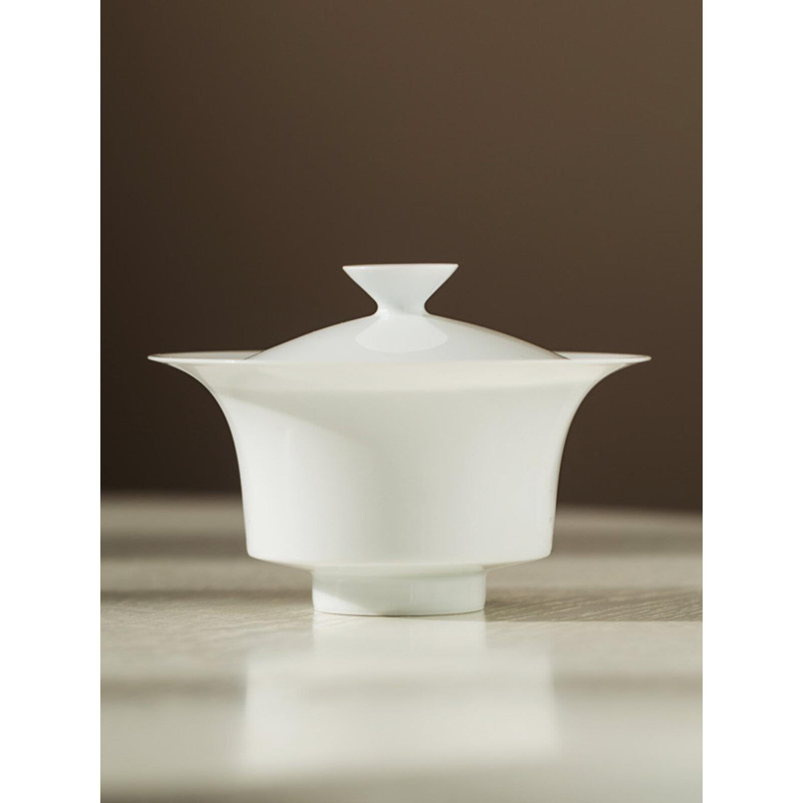 景德镇薄胎陶瓷白瓷盖碗茶杯茶具好用不烫手全手工功夫泡茶碗单个