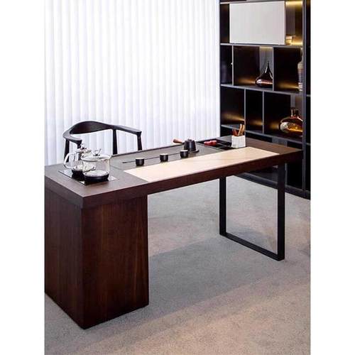 苏榫新中式茶桌椅组合实木轻奢现代客厅办公室黑胡桃木家用泡茶台