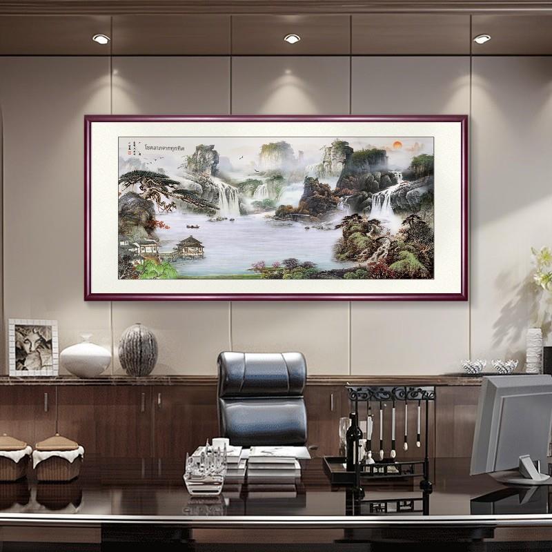 中式八方来财办公室字画装饰风景山水客厅挂画沙发背景墙鸿运当头