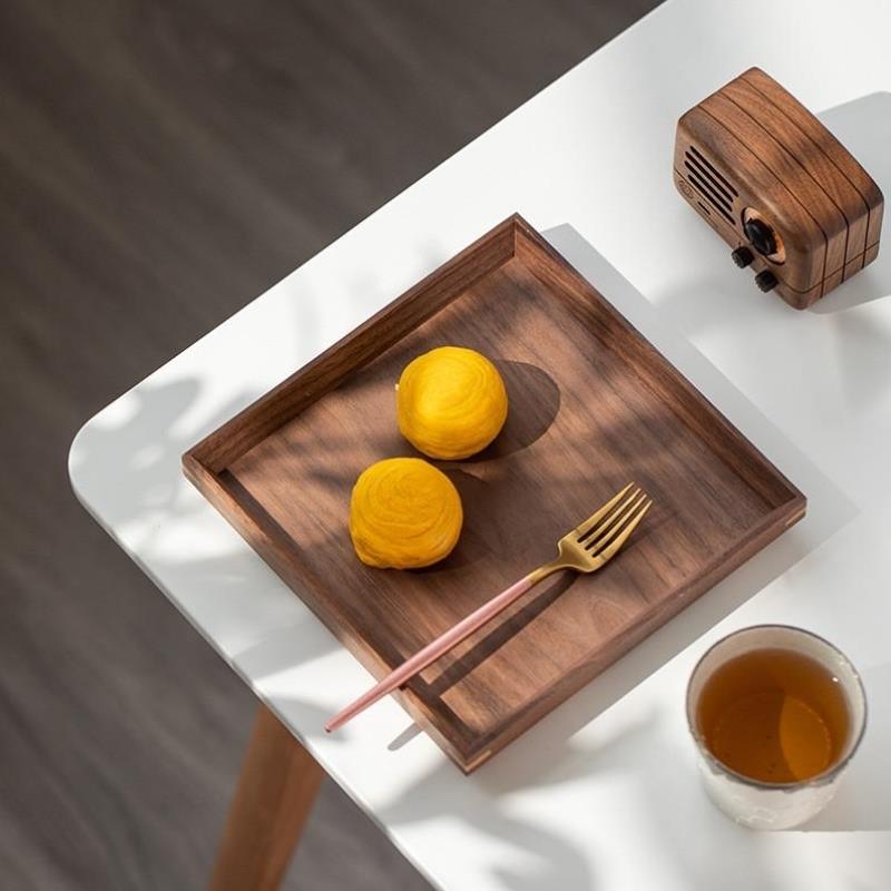 日式黑胡桃木托盘家用放茶杯茶盘客厅水果点心盘木质大号餐盘菜盘