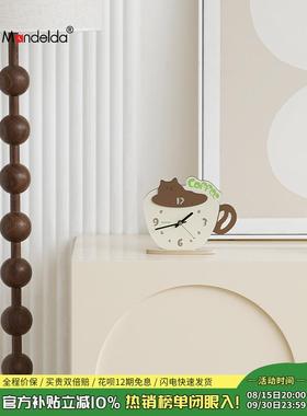 曼德尔达入口大厅钟装饰品客厅创意可爱的卡通猫咖啡杯桌面装饰品