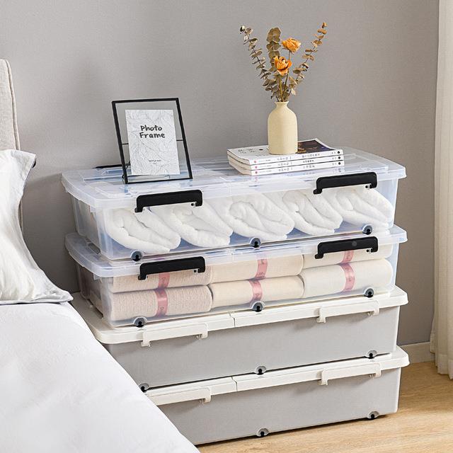 C0152大透明塑料床底收纳箱衣服整理箱多功号储物盒源带轮头工厂