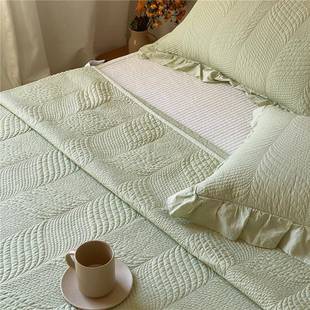 纯棉斜叶边床盖三件套荷子双面绗缝夹棉小CVT叶水洗纯色少女纹心