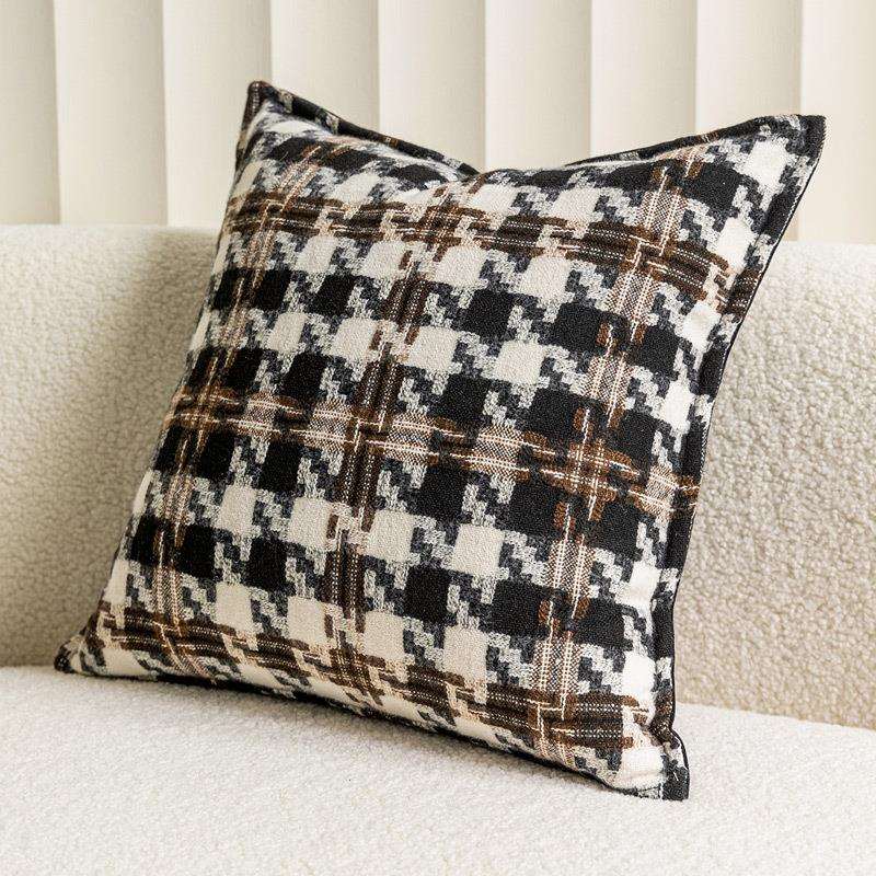 毛呢千鸟格压边沙款抱枕黑套咖色JNF轻奢复古民发宿软装靠垫床头