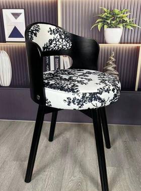 餐椅用古餐椅子法式化妆复椅中古风实木梳家妆凳子靠桌背旋转985B