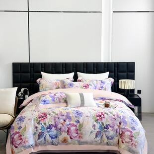 高端上油画风马匹ZJF5242纯棉四件套花卉数码印花复古磨毛被套床