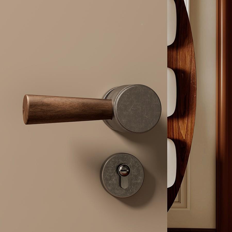 古风门锁桃胡木磁吸静音分体房门家KXT用复古室内中卧室把手门手