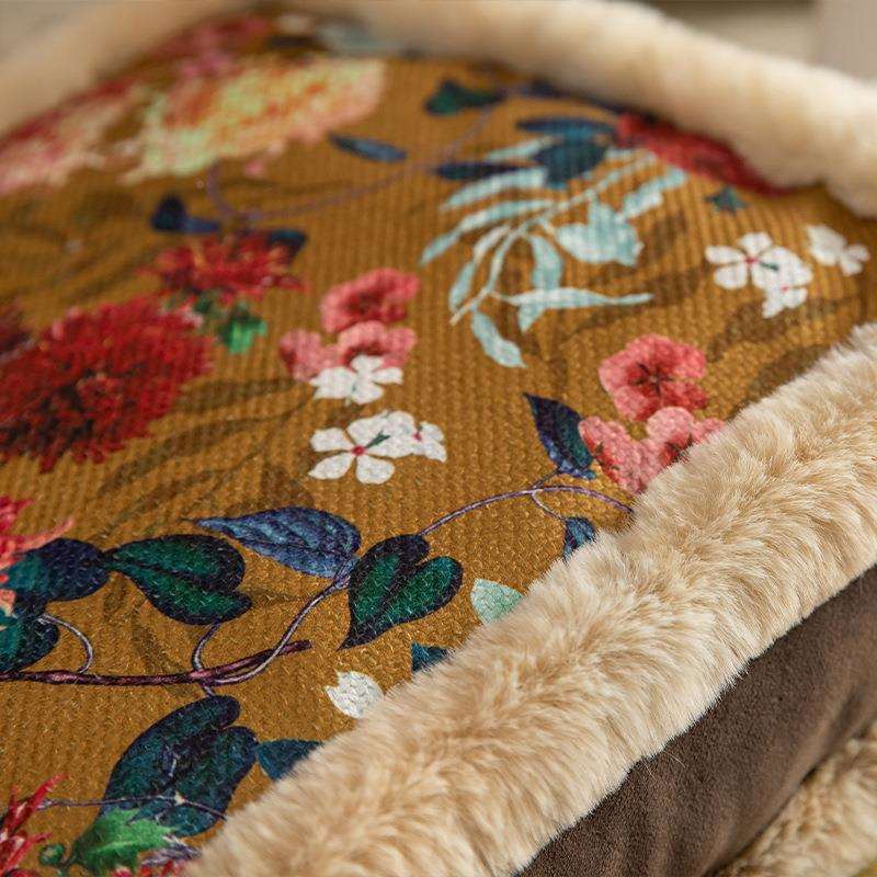 地上窗坐垫背靠垫美式坐印花轻家用秋冬西府海棠客厅地板坐墩奢加