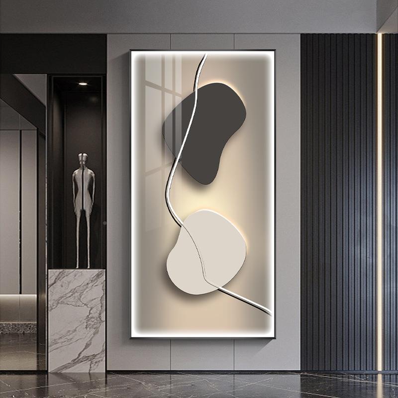 现代简玄L抽象关装饰约画极简走抽象过道廊尽头挂画轻奢ED氛围灯
