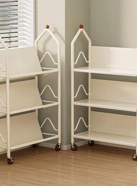 架置物书kk100497架落地可移小动带轮儿童书柜家用简易推阅读车收