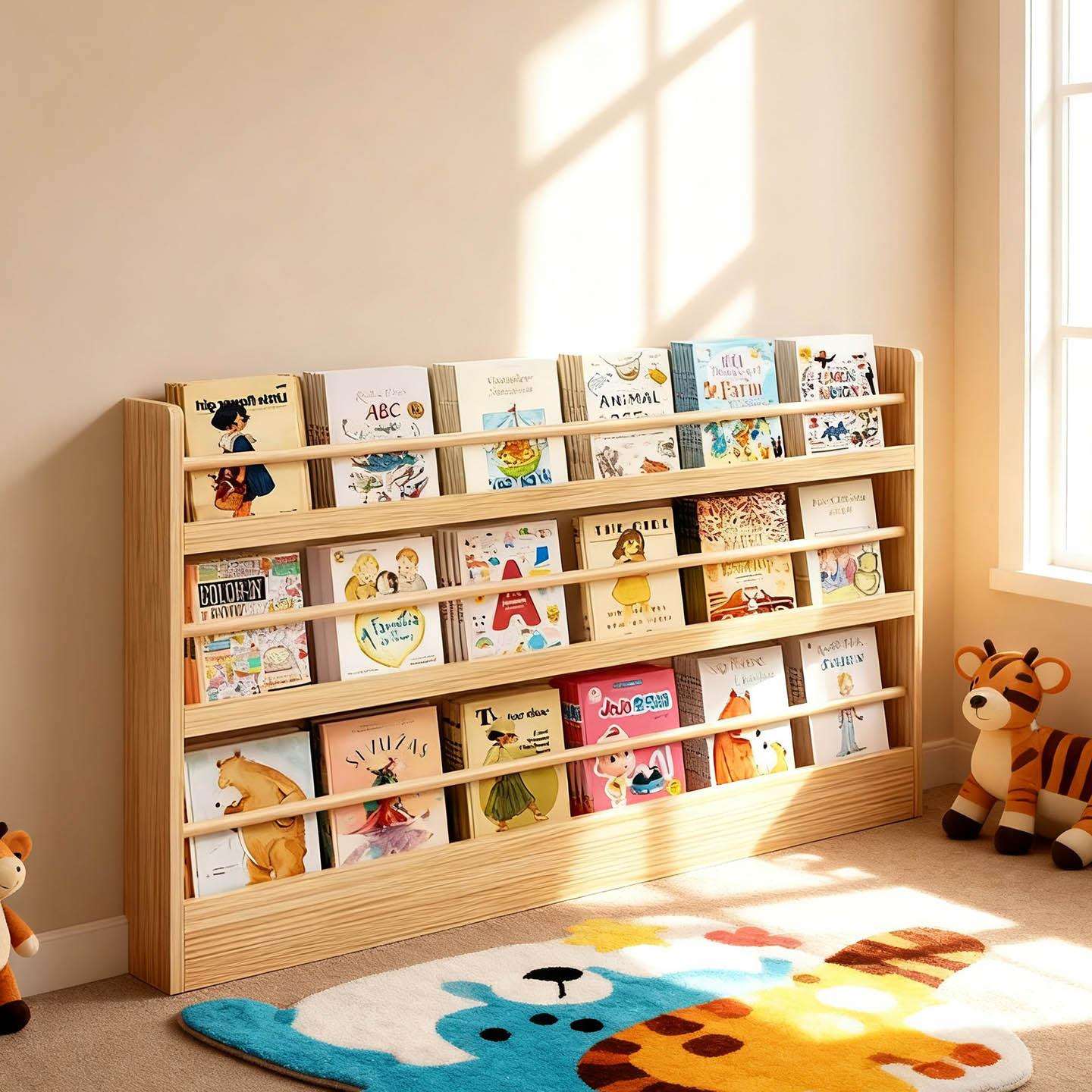 IMU用家实木书架儿地童绘本落展示架多层阅读收纳架杂志架墙物上