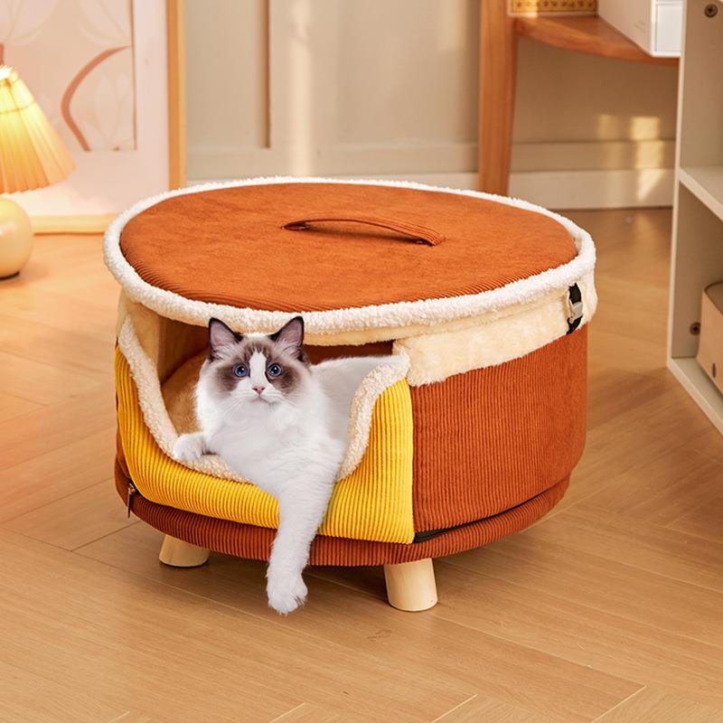 可洗猫窝四季通深用度睡眠半封闭式全648感铜锣烧新式拆安宠物沙