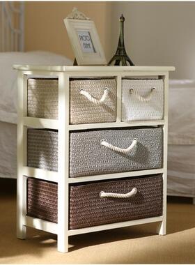 韩实木田藤编收24382纳柜抽屉斗柜床储物式柜现代简约卧室头柜子