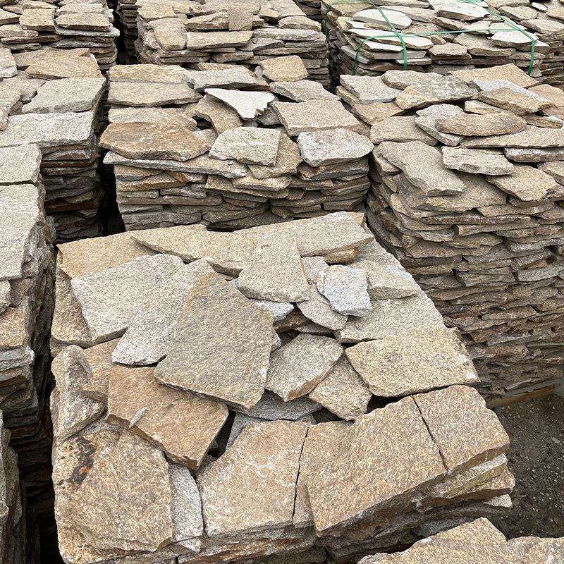 天然碎拼石不规化石黄303则木纹冰裂纹广庭院园林场室外墙文铺地