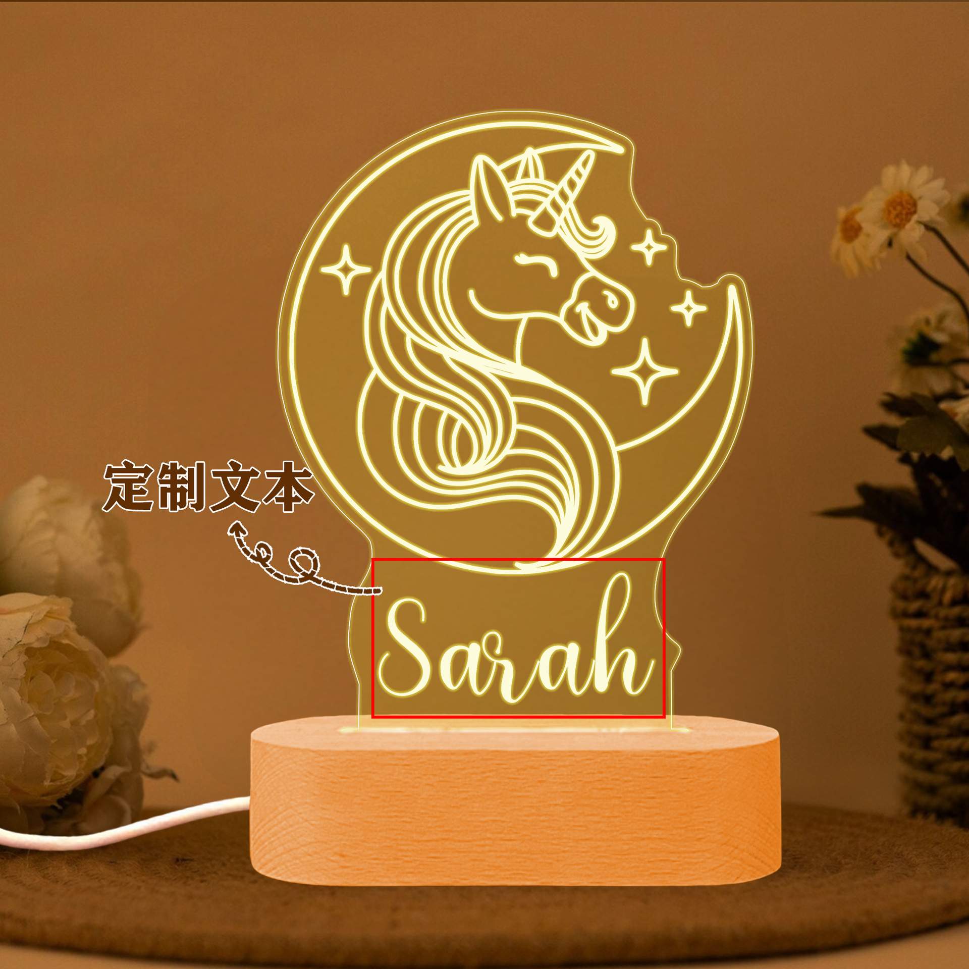 亚马逊热推跨境儿童卧室夜灯独角兽Etsy温馨个性化名字装饰摆台