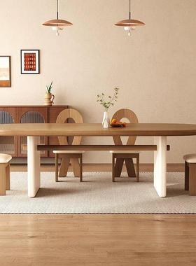 中古实木形椭圆桌现代客厅餐小jls75SMM户型奶油风茶风桌书桌白色