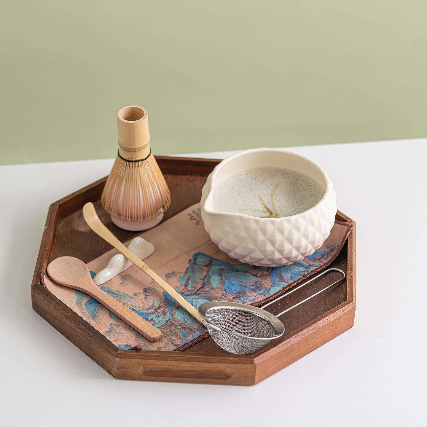 跨境钻石纹茶碗带花嘴陶0瓷点茶工具百本抹立抹茶套装点抹茶茶工