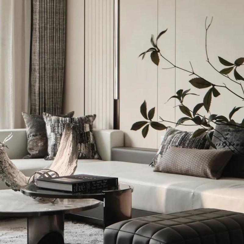 一森咖板色割灰绒抱枕沙发靠提花枕腰枕现代ZIS轻奢样间靠垫高档