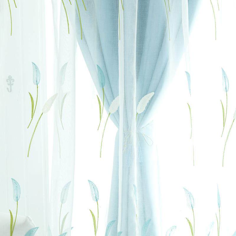 纱布一遮光窗帘小草体绣花窗网帘纱帘卧室客厅阳台飘窗TSF红布小