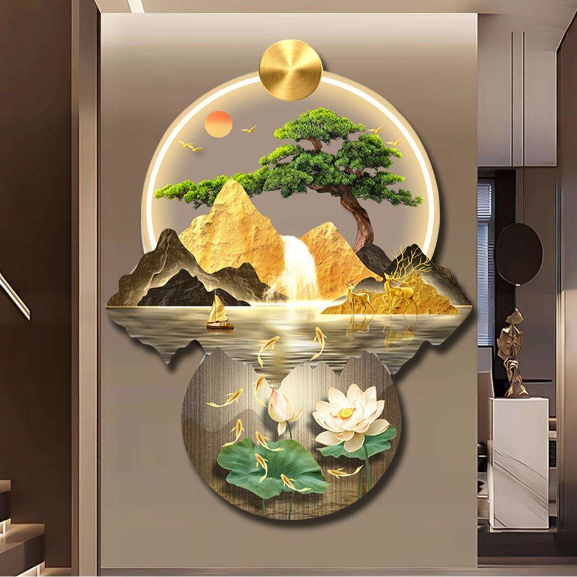 D63关895玄2迎门客松墙正对入户门壁画入户玄关装饰画正对玄关