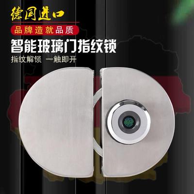 021商铺玻璃门指纹门锁拉免开孔对开双门电平子锁移单开智能推锁