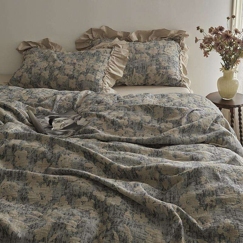 四类母婴复古双层纱风件套全棉纯棉法式庄园床CWW单被套法A式荷叶