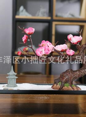商红业门店家居装饰摆XM190801设中式禅意仿真红梅景枫梅树微观组