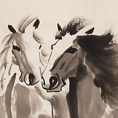 悲纯手绘徐SJK鸿马装饰国画水墨山画办公室画画玄关画动物画壁画