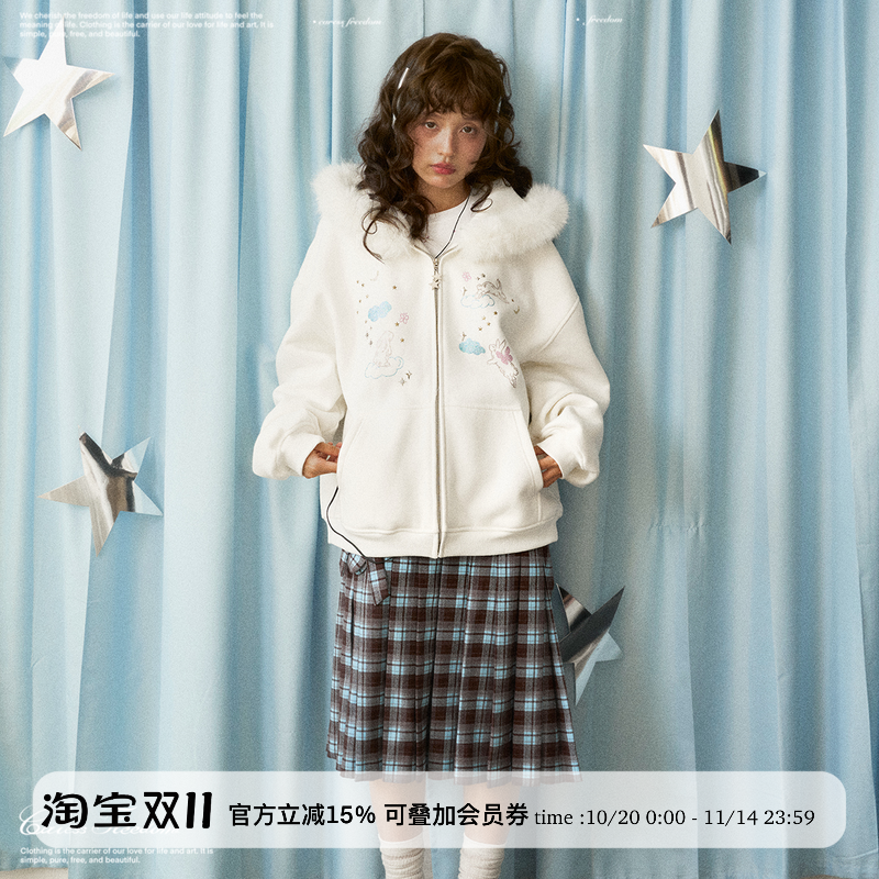 Caressfreedom天使兔毛领卫衣