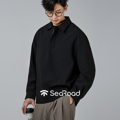 海上公路旗舰店半拉链Polo衫男士秋季套头设计感通勤百搭长袖衬衫
