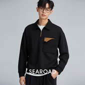 海上公路旗舰店半拉链卫衣男士 上衣服 百搭翻领Polo衫 秋季 撞色时尚