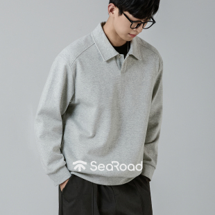海上公路旗舰店几何提花一粒扣卫衣男秋季 百搭套头上衣 简约中阔版
