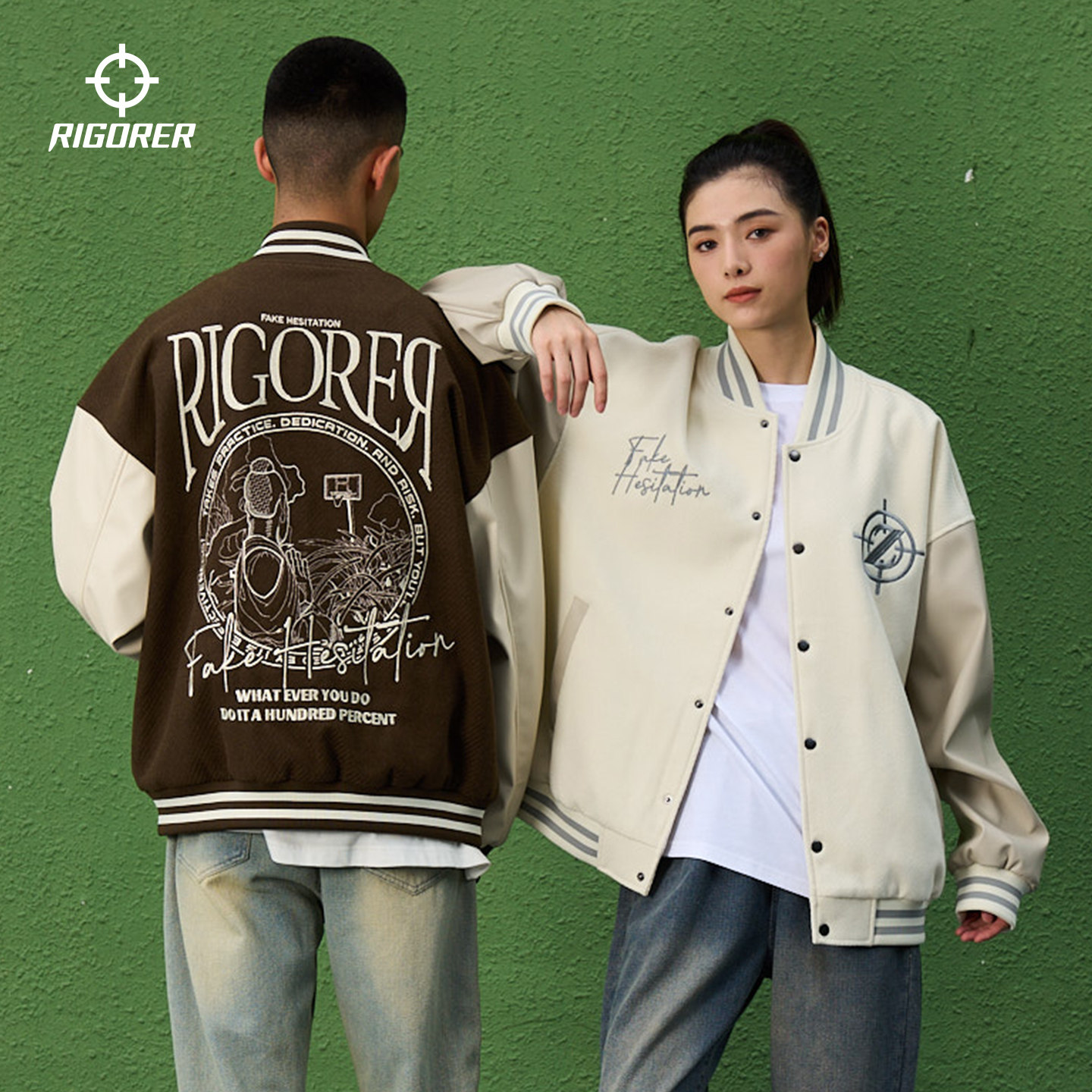 准者美式棒球服男士春季新款拜佛刺绣夹克运动休闲开衫针织外套女