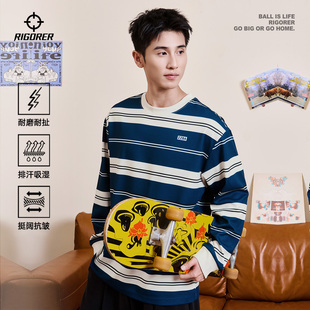 准者华夫格运动上衣男春季新款情侣美式复古条纹潮休闲长袖T恤女