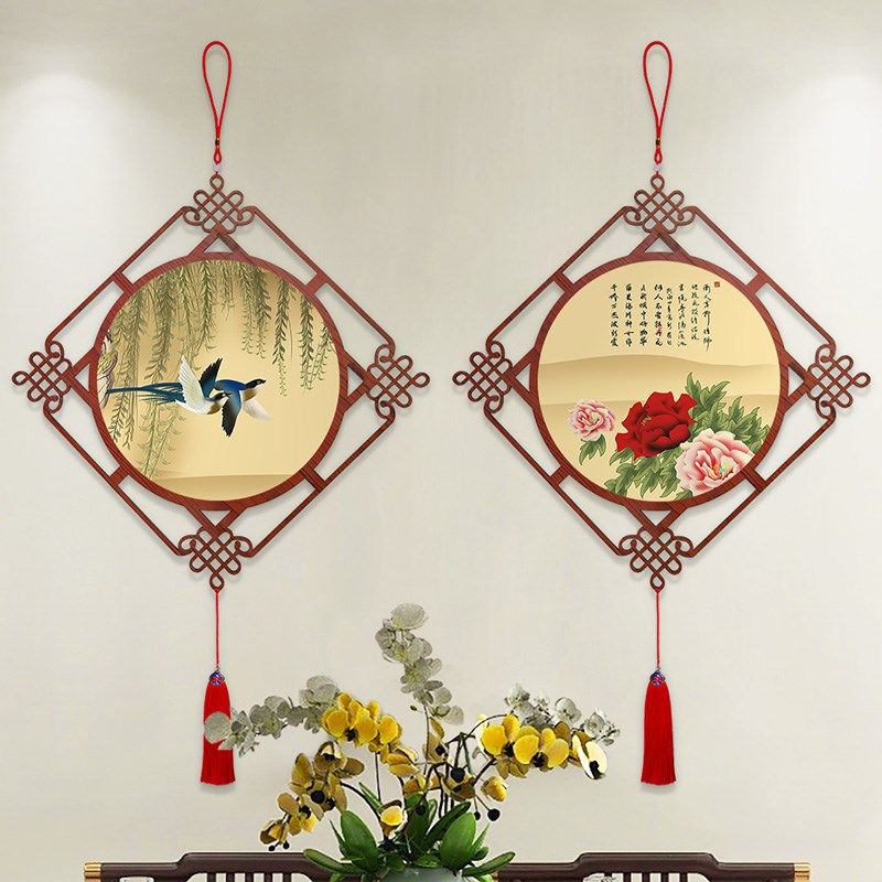 牡丹花开富贵中国结挂件新中式入户门玄关装饰画客厅过道餐厅挂饰