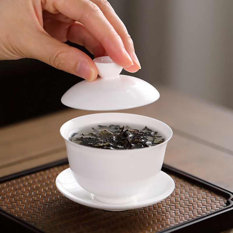 白色骨瓷白瓷茶具套装功夫茶杯家用客厅办公室会泡茶陶瓷小号盖碗