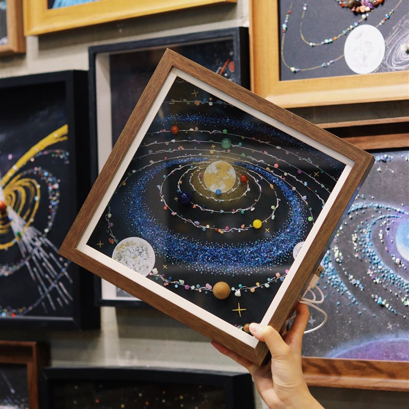 LED氛围灯夜光宇宙画手工diy创意星空画星球灯夜光小物件画摆件