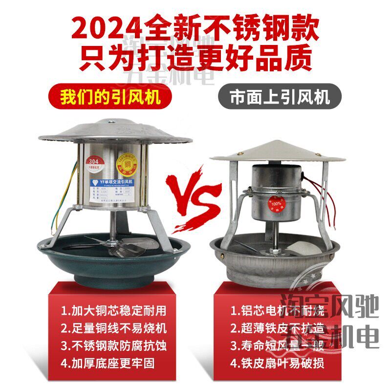 家用烟囱引风机烟筒强力排烟机防倒烟纯铜大功率不锈钢农村抽风机