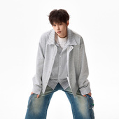 假两件韩系开衫 条纹衬衫 翻领外套男女同款 GZBIN春季 美式 小众衬衣