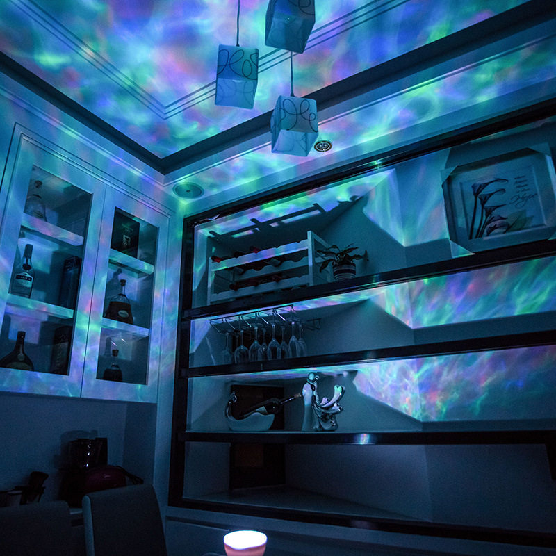 海洋投影灯蓝色水纹LED动态水波纹极光灯波浪卧室星空助眠小夜灯