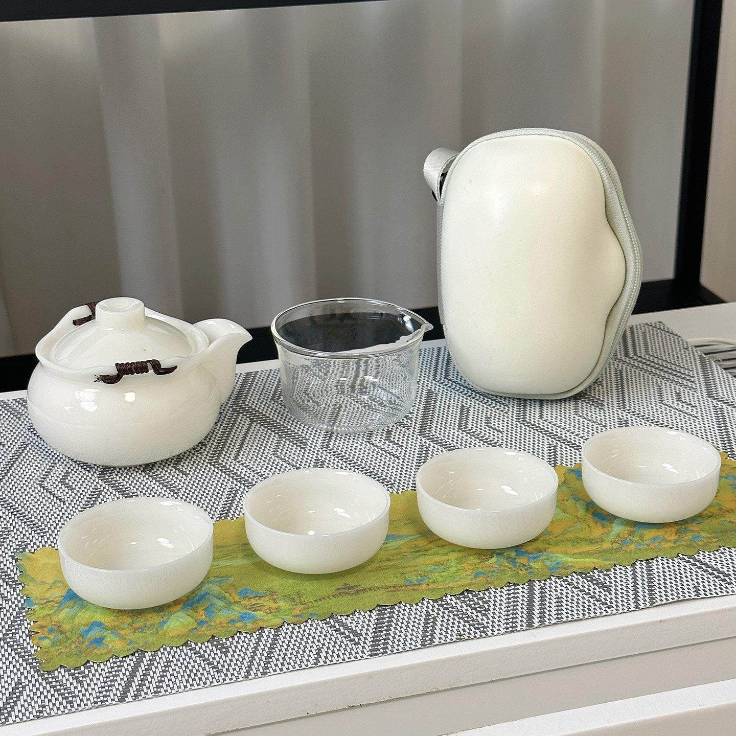 便携式茶具一壶四杯旅行套装璞玉茶壶防烫羊脂玉快客杯带公道杯