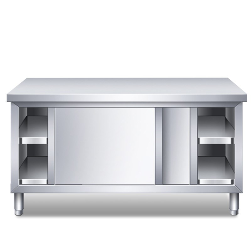 热销304不锈钢工作台商用整体焊接厨房操作台面储物柜带拉门打荷