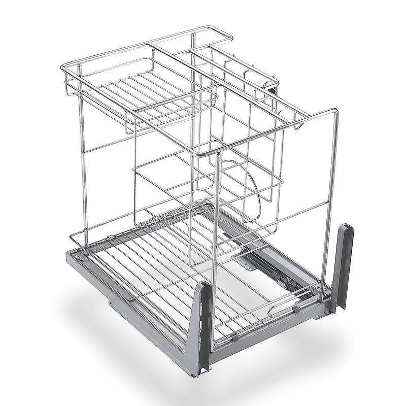 热销厨房304不锈钢抽屉立式调味料地柜拉篮厨房橱柜内收纳置物碗