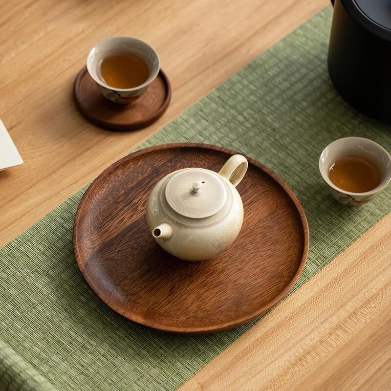 热销南美胡桃木餐具套盘圆形水果盘托盘点心盘茶杯面包蛋糕干酒店